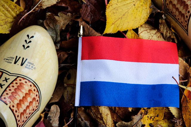 dutch flag with a wooden clog